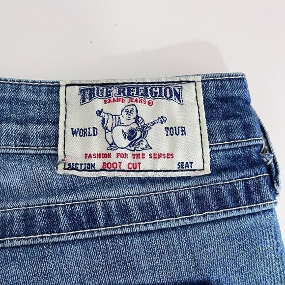 Vintage True Religion Jeans Women 28 Blue Boot Cut Distressed Rhinestones Y2K - Picture 3 of 15